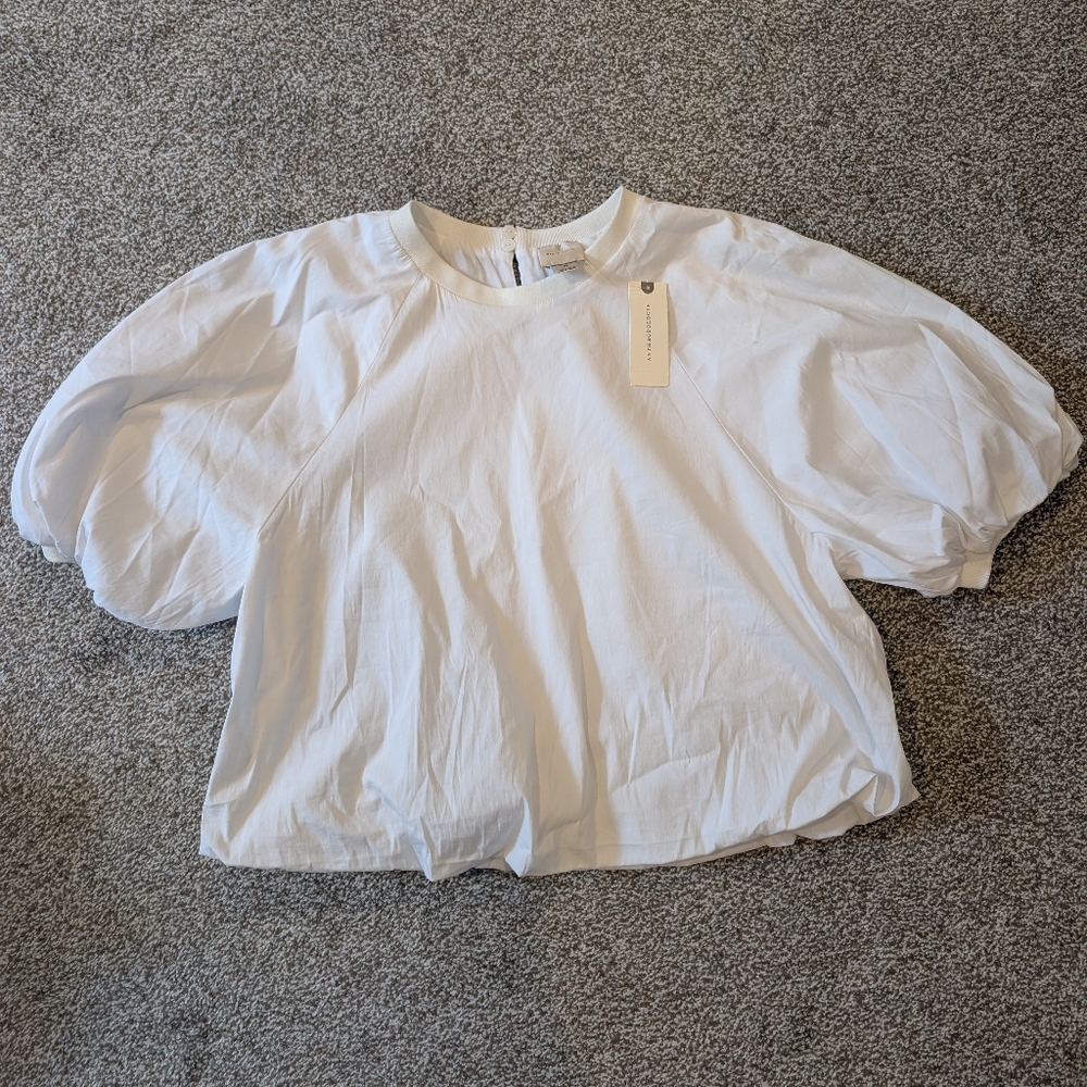 Anthropologie Maeve Cotton Puff Sleeve White Cropped Top Size Medium